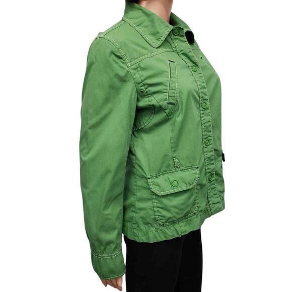 Ann Taylor LOFT Jacket Safari Utility Style Sz 8 Green Snap Closure Vintage y2k - Picture 6 of 12